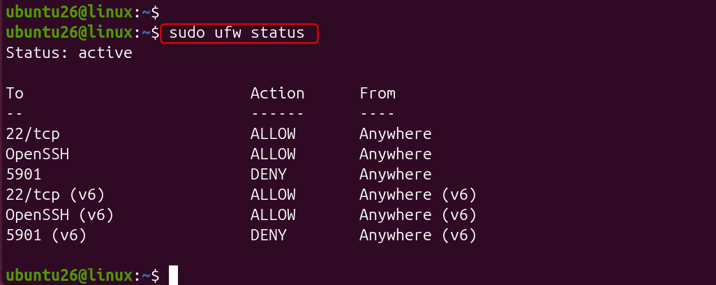sudo ufw status