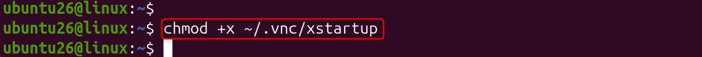 chmod +x ~/.vnc/xstartup
