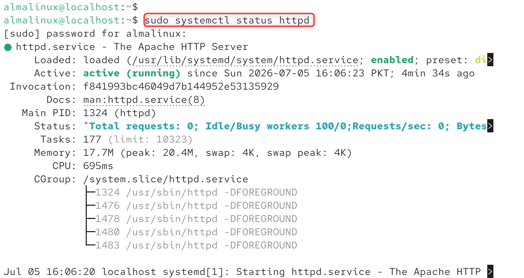 sudo systemctl status httpd