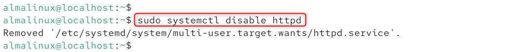 sudo systemctl disable httpd
