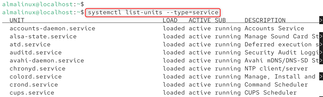 systemctl list-units --type=service
