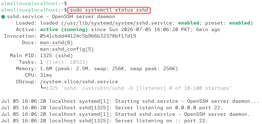 sudo systemctl status sshd