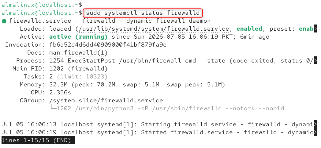 sudo systemctl status firewalld