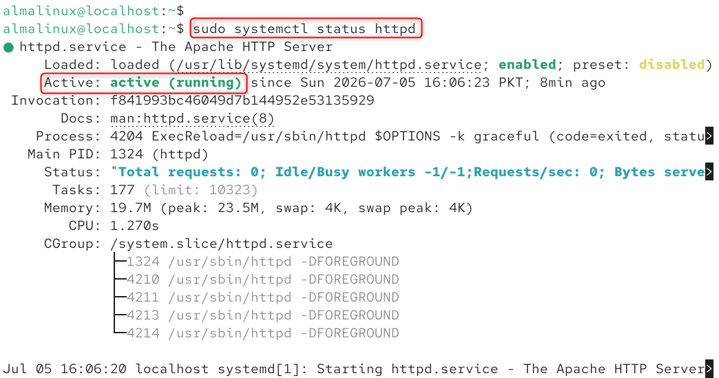 sudo systemctl status httpd