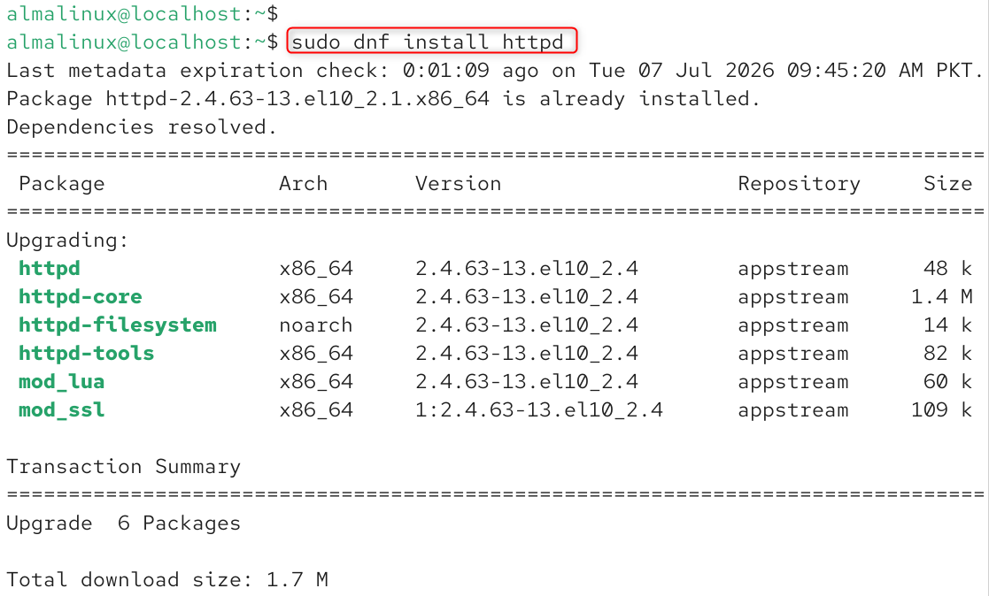   sudo dnf install httpd
