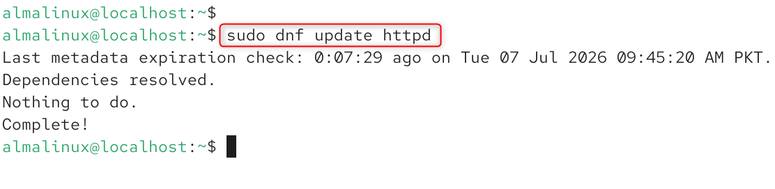   sudo dnf update httpd
