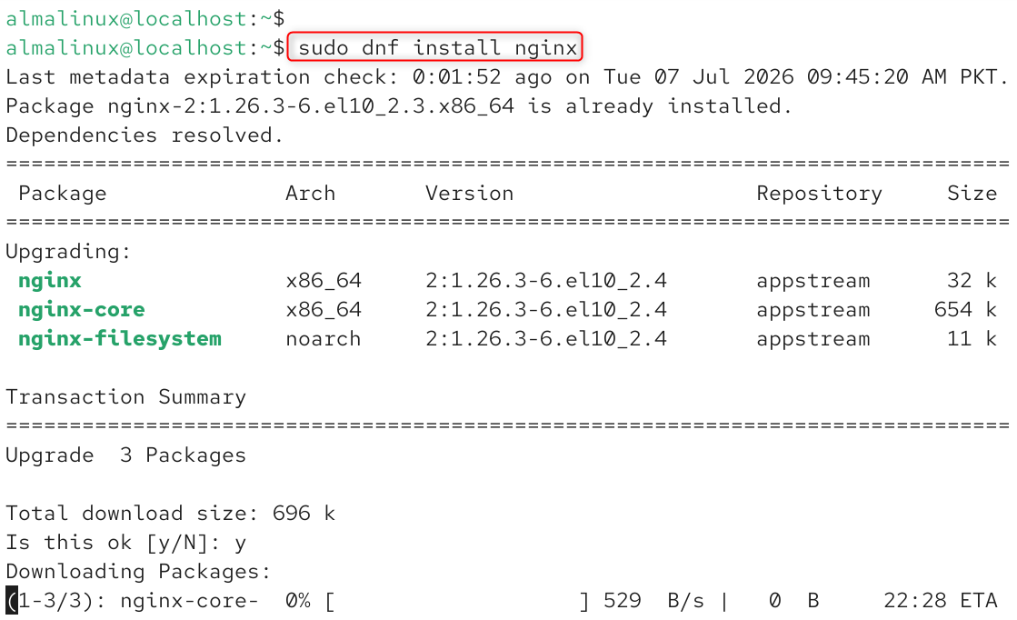   sudo dnf install nginx
