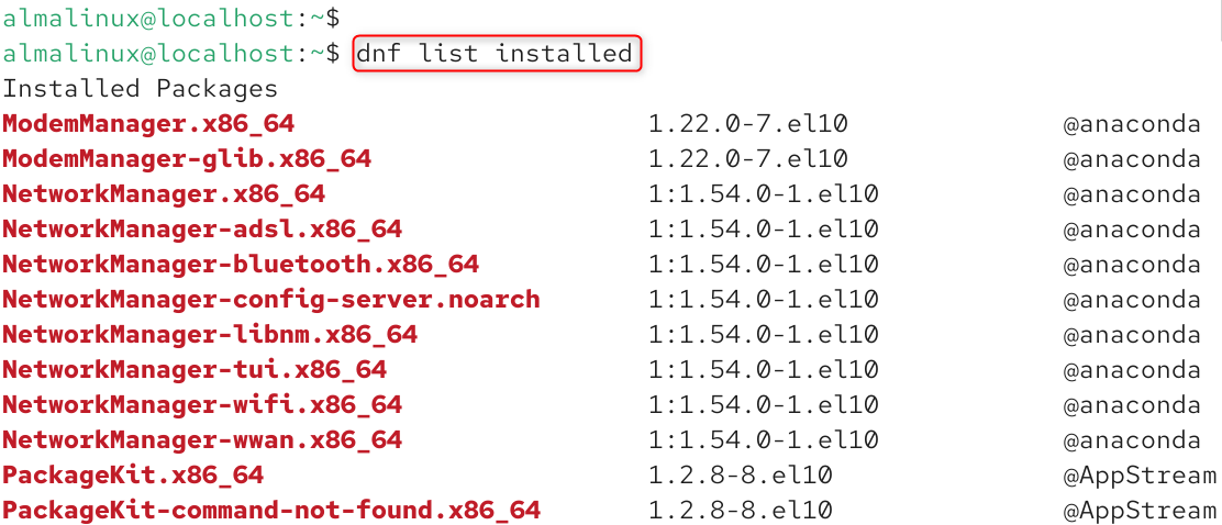   dnf list installed
