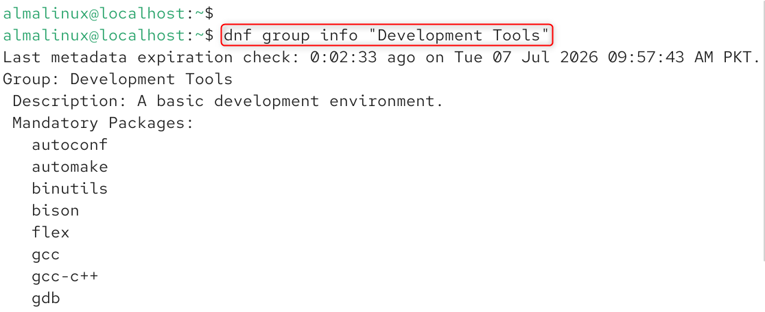   dnf group info 