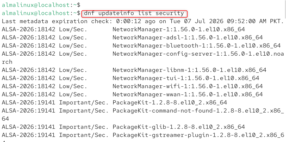   dnf updateinfo list security
