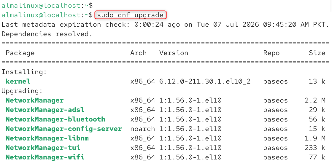   sudo dnf upgrade
