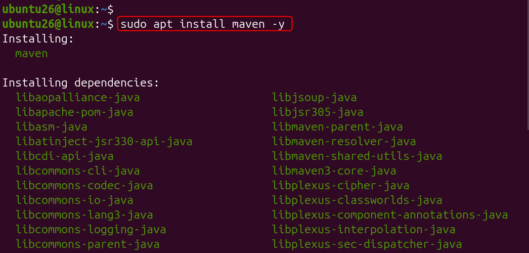   sudo apt install maven -y
