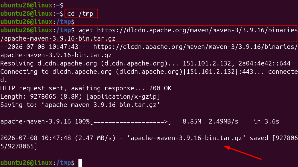   wget https://dlcdn.apache.org/maven/maven-3/3.9.16/binaries/apache-maven-3.9.16-bin.tar.gz
