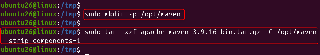   sudo tar -xzf apache-maven-3.9.16-bin.tar.gz -C /opt/maven --strip-components=1
