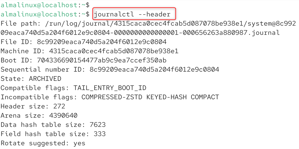   journalctl --header
