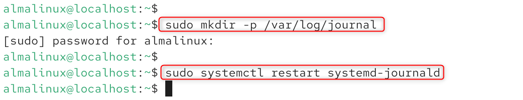   sudo mkdir -p /var/log/journal
