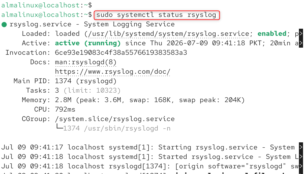  sudo systemctl status rsyslog
