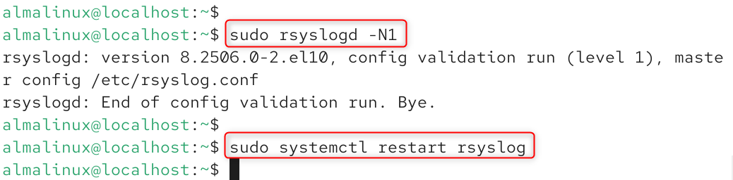sudo rsyslogd -N1