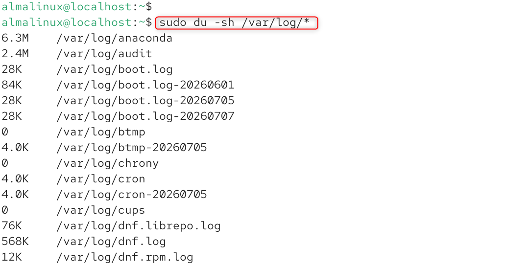 sudo du -sh /var/log/*