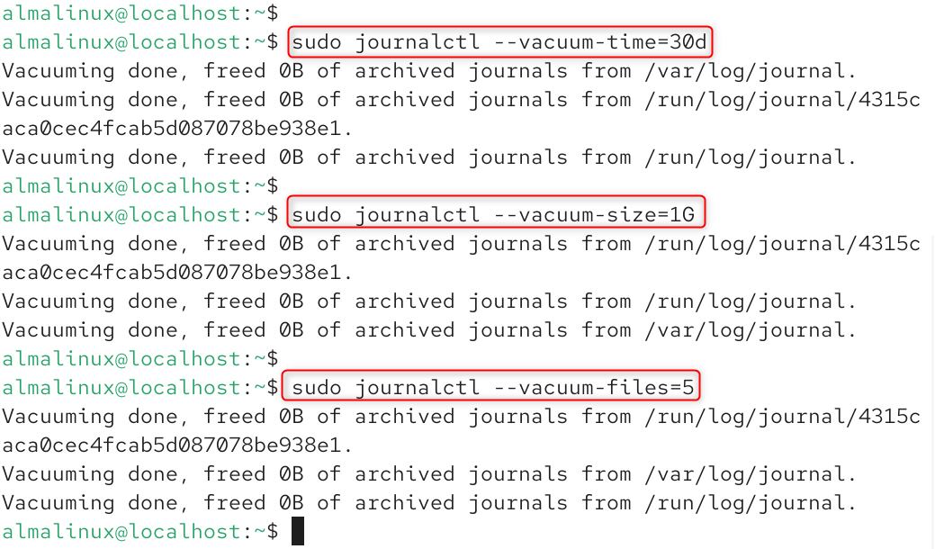   sudo journalctl --vacuum-time=30d     # keep only the last 30 days
