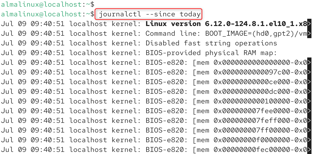 journalctl --since today