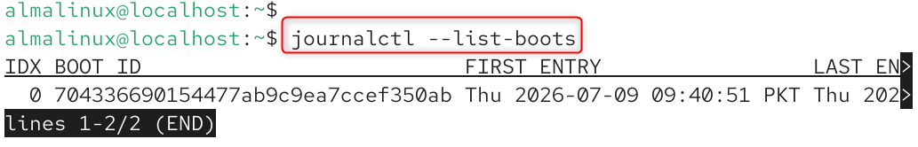   journalctl --list-boots
