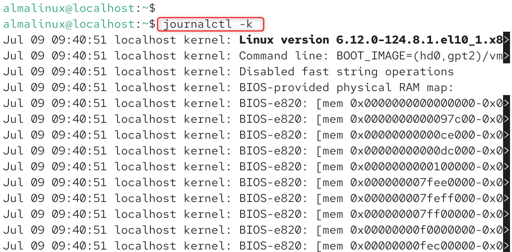   journalctl -k
