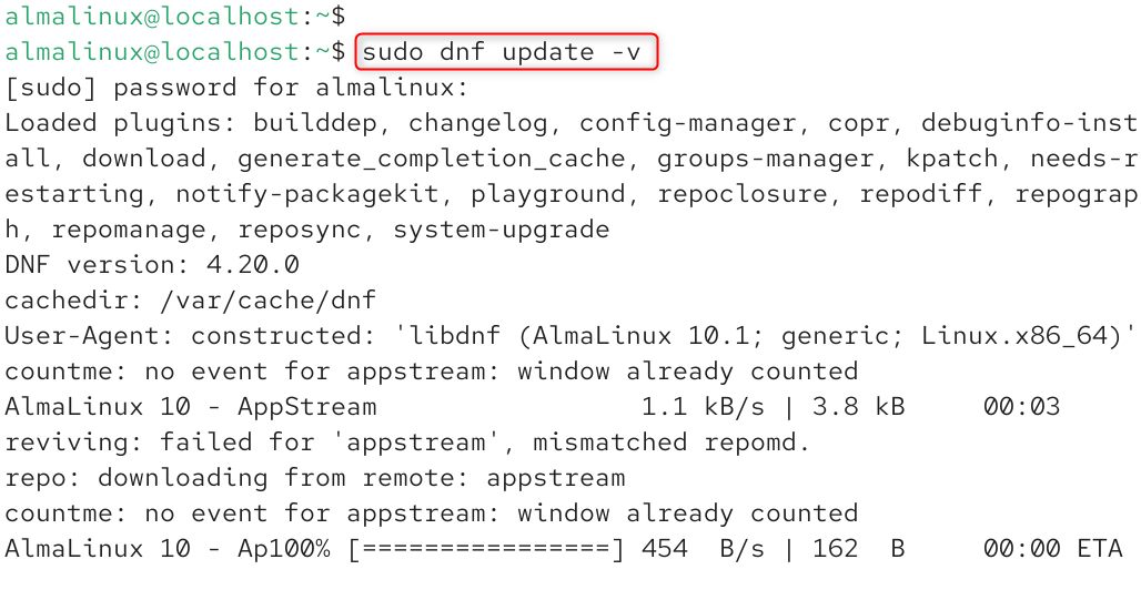 sudo dnf update -v