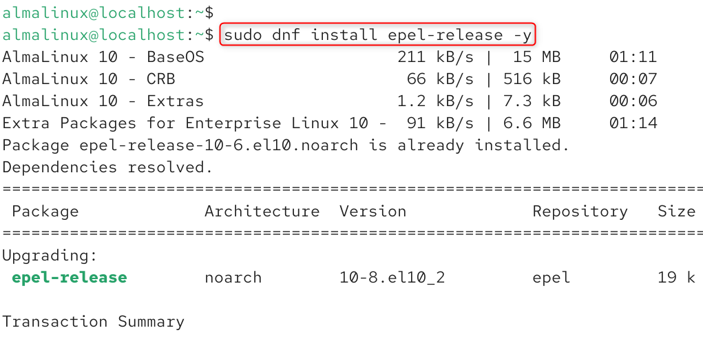 sudo dnf install epel-release -y