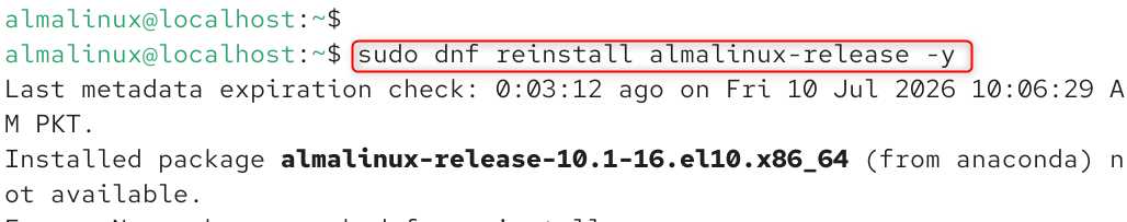 sudo dnf reinstall almalinux-release -y