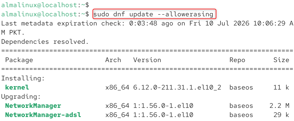 sudo dnf update --allowerasing