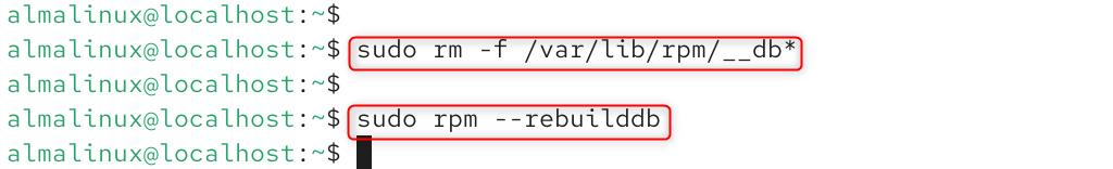 sudo rm -f /var/lib/rpm/--db*