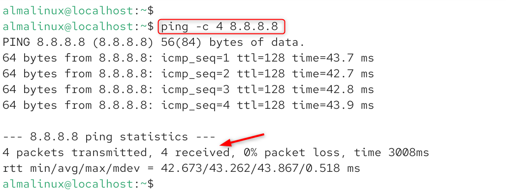 ping -c 4 8.8.8.8