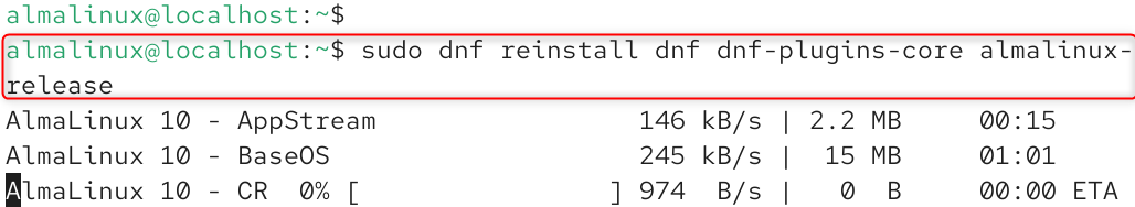 sudo dnf reinstall dnf dnf-plugins-core almalinux-release