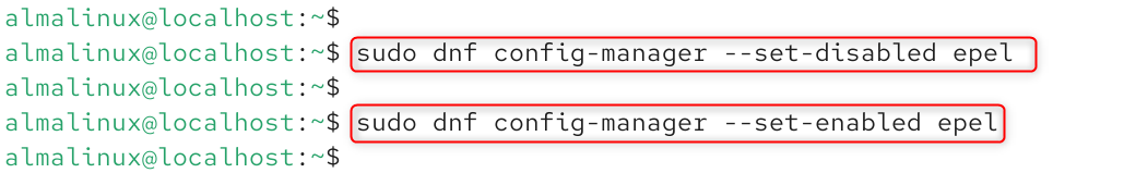 sudo dnf config-manager --set-disabled epel