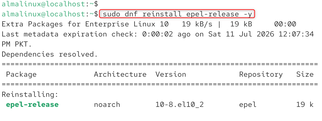 sudo dnf reinstall epel-release -y