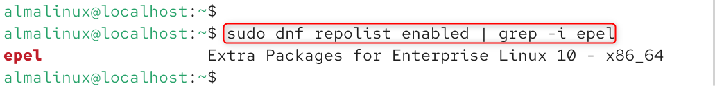 sudo dnf repolist enabled | grep -i epel