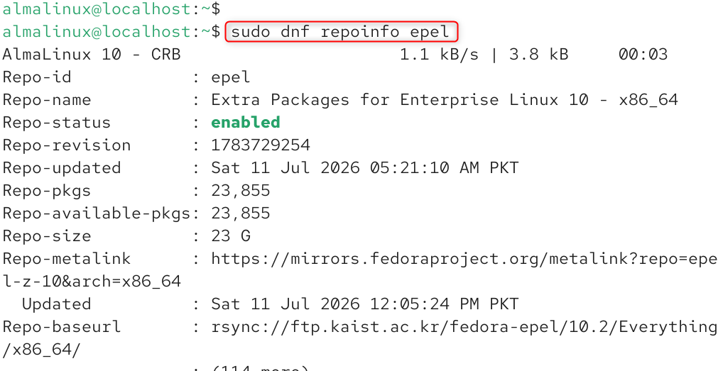 sudo dnf repoinfo epel