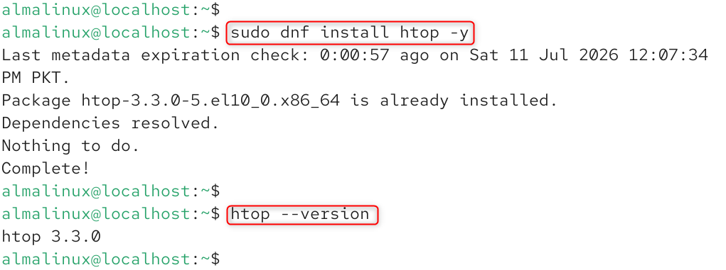 sudo dnf install htop -y