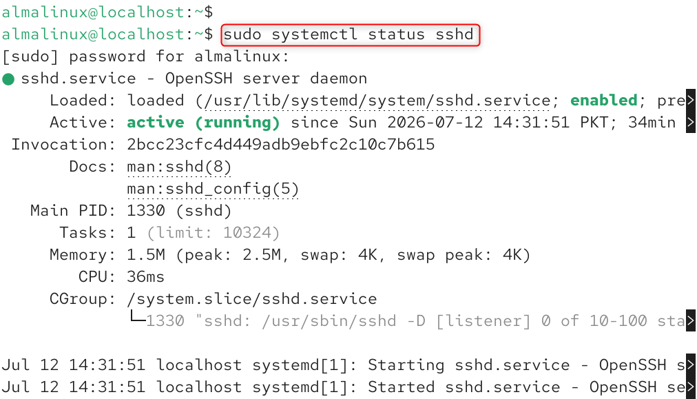 sudo systemctl status sshd