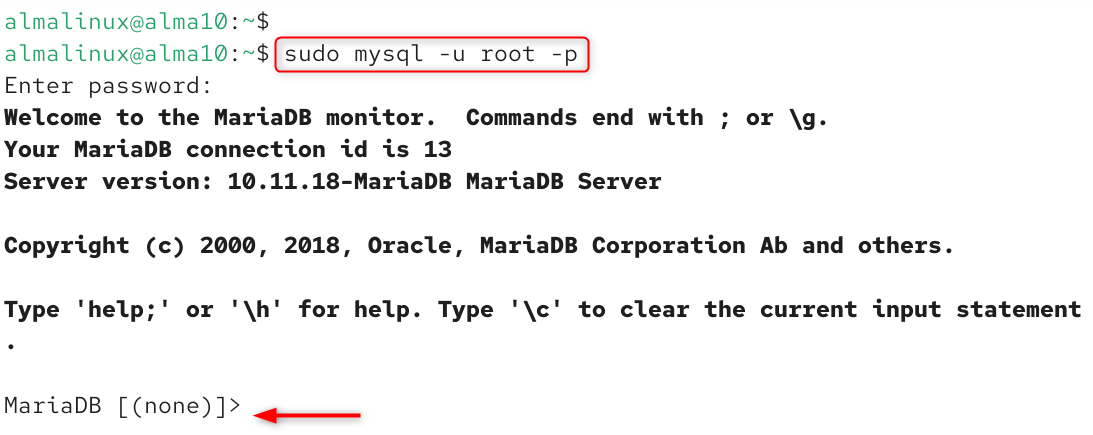 login to mariadb