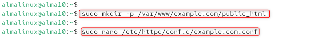 make a directory and edit example.com.conf file