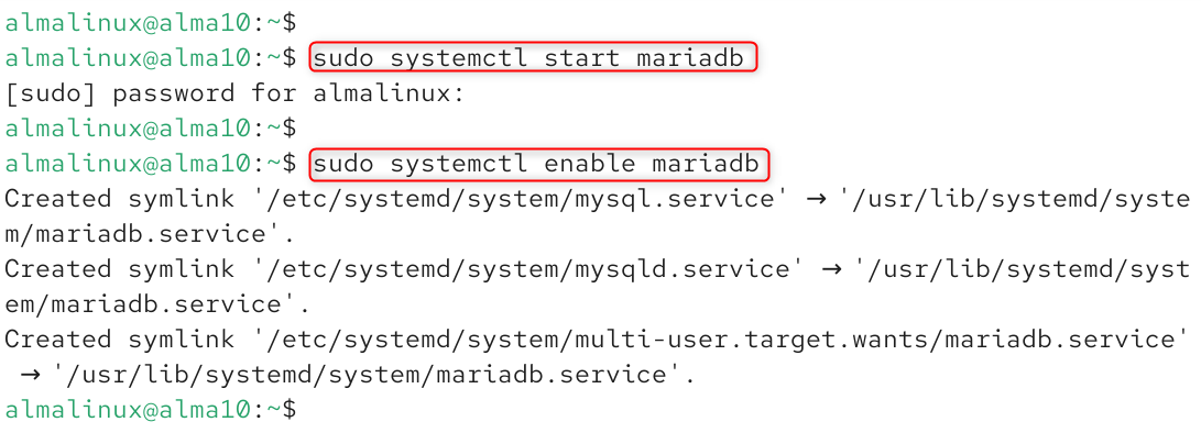 start and enable mariadb service