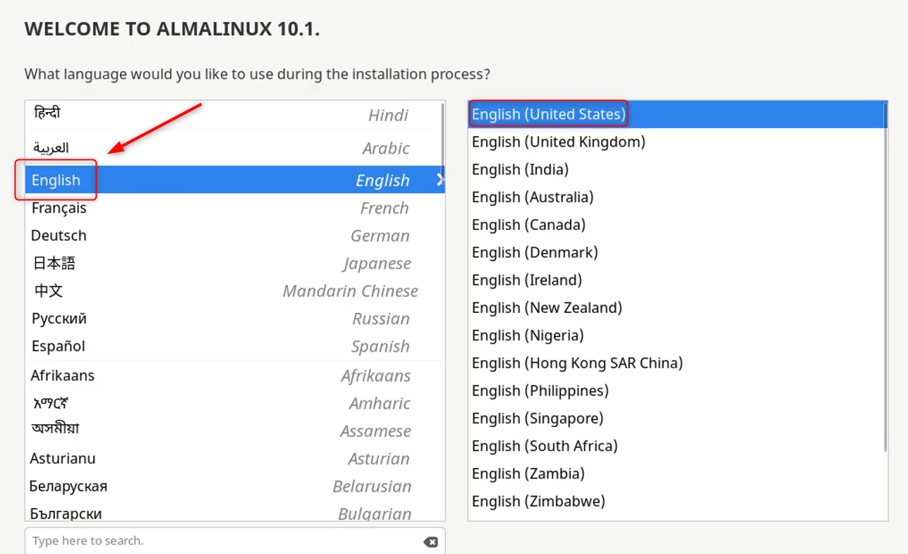 choose english for installation