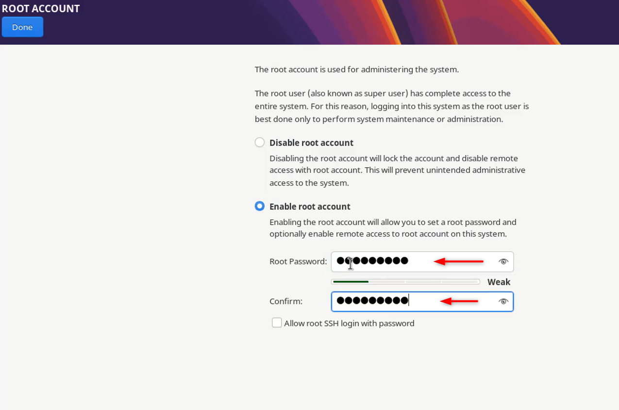 enable root account and set password