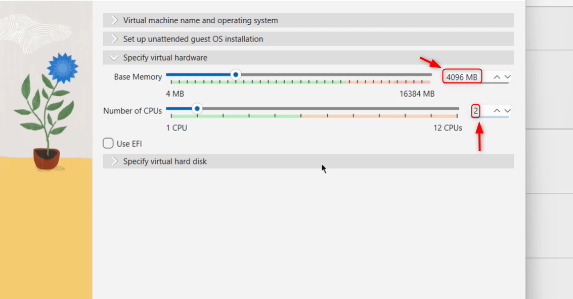 allocate hardware resources to new vm