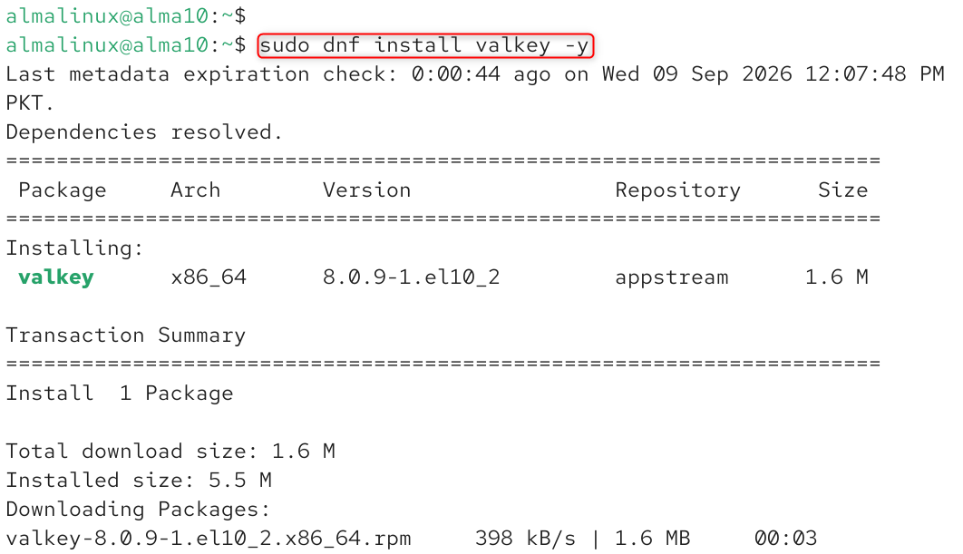 install valkey from dnf package manager