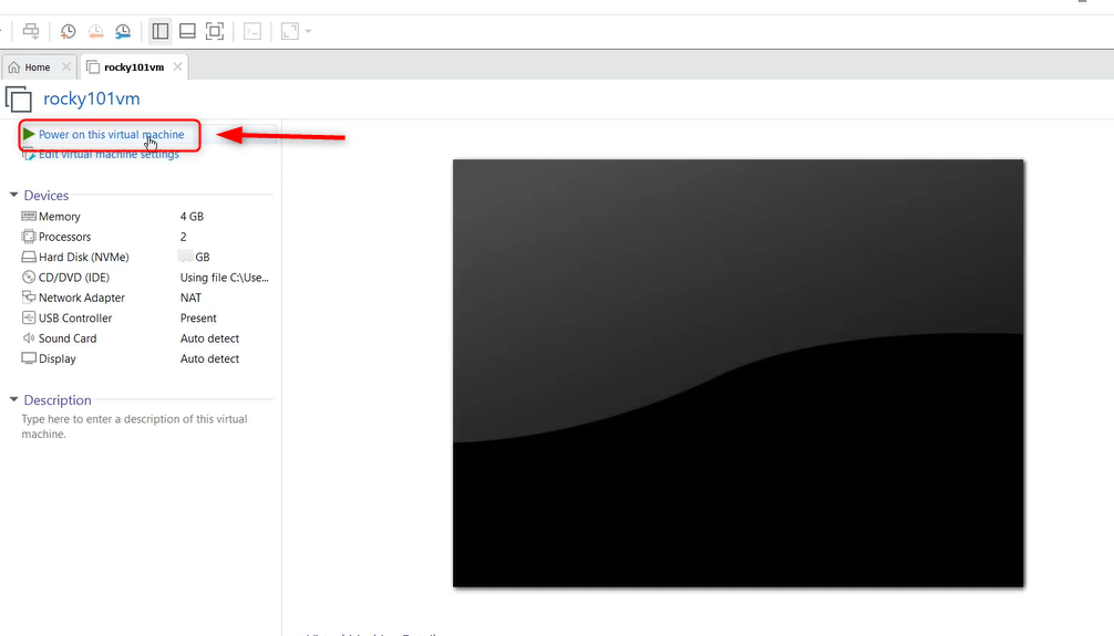 start rocky linux vm