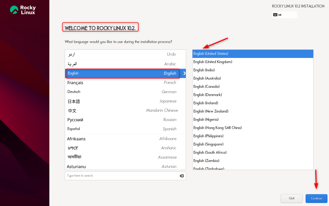 choose english language