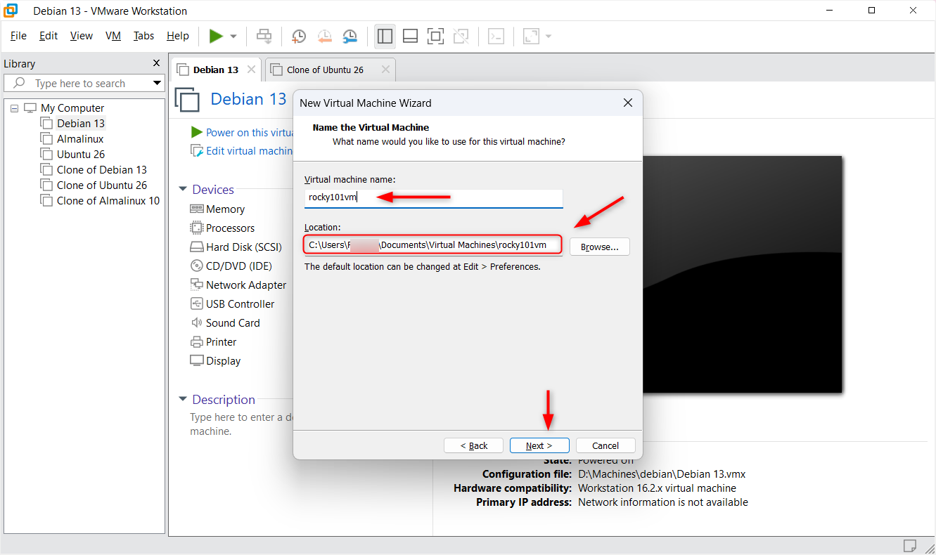 name the rocky linux virtual machine